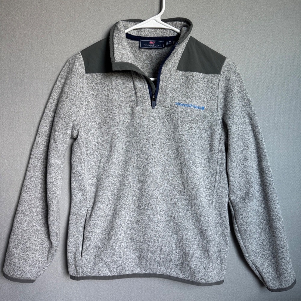 Vineyard Vines Quarter Zip Kids M 12-14 Gray Fleece Pullover Shep Sweater Jacket